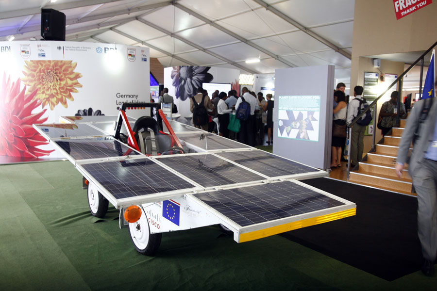 Over 100 exhibitors participate in the Climate Change Response Expo held during the U.N. climate talks in Durban, South Africa. 