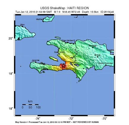 位于夏威夷的太平洋海啸预警中心称海地岛上发生7.3级地震，距离首都16公里，震源深度为10公里，地震发生后当地又发生5.9级余震，目前还未有人员伤亡报告。