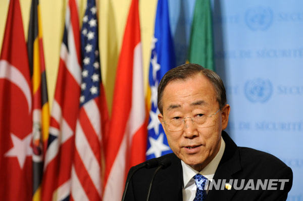 1月18日，联合国秘书长潘基文在美国纽约联合国总部对媒体发表讲话。