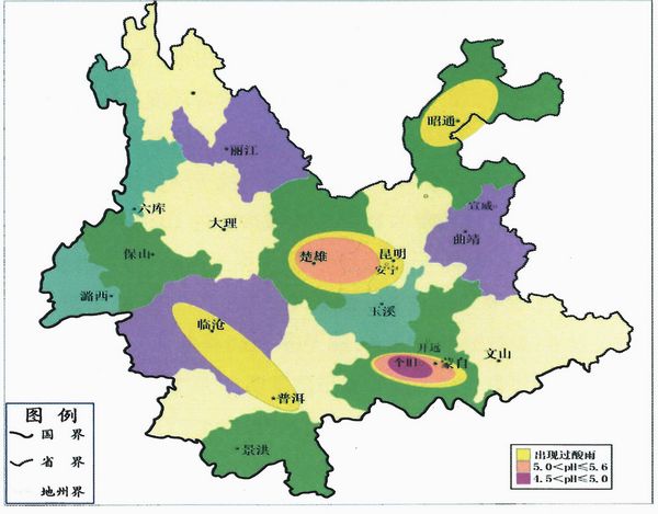 2011 年云南省酸雨分布示意图