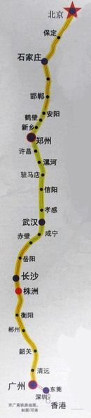 年底前即将全线开通的京广高铁路线图。图片来自新华网