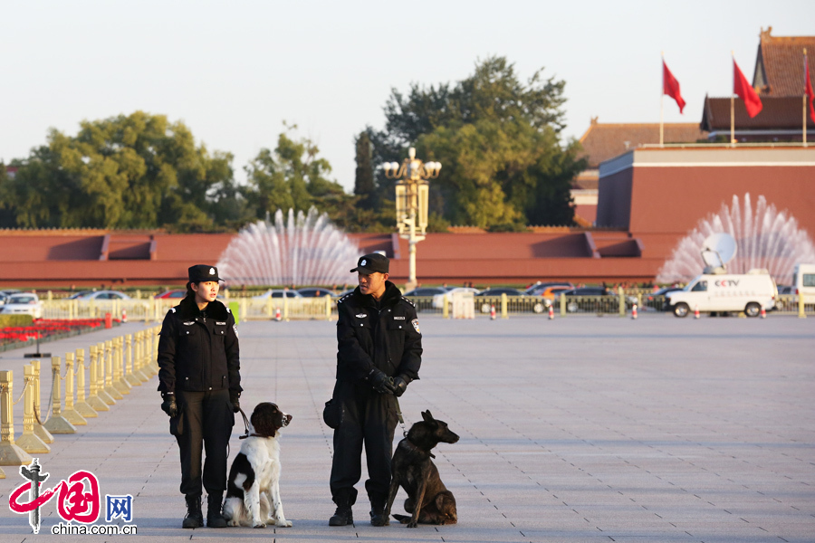 11月8日，中国共产党第十八次全国代表大会在北京人民大会堂隆重开幕。图为特别警卫。