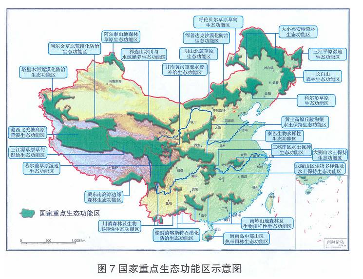 国家重点生态功能区示意图