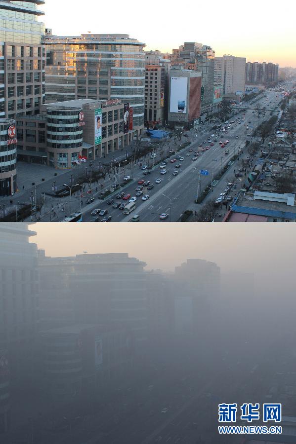 从污染形势预报的分析结果看，此次影响北京市的重污染过程在1月14日之前不会发生明显改善。新华社发（王跃岭 摄） 
