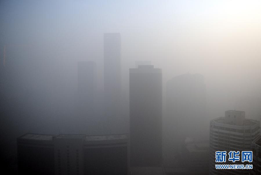 12日上午9时的北京空气质量监测数据显示，北京几乎所有区域仍被“深褐色”覆盖，pm2.5指数最高站点为456。新华社记者 罗晓光摄