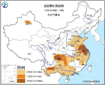 中国中东部有中度霾江苏等地部分地区有重度霾