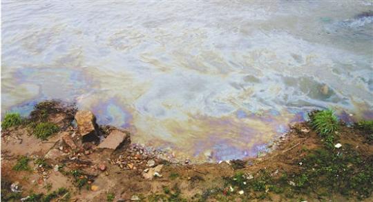 永康江雨后漂起大片油污经查系处理污水泵站泄漏