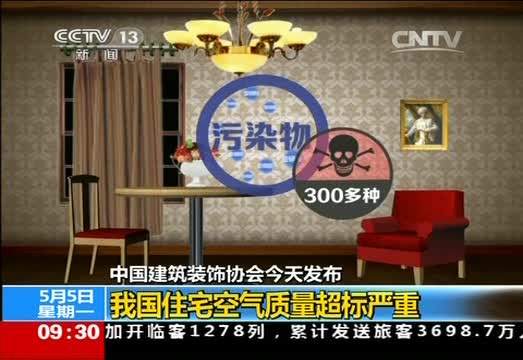 中国建筑装饰协会今天发布：我国住宅空气质量超标严重