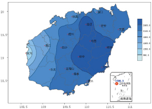 2013年海南省年降水量分布图