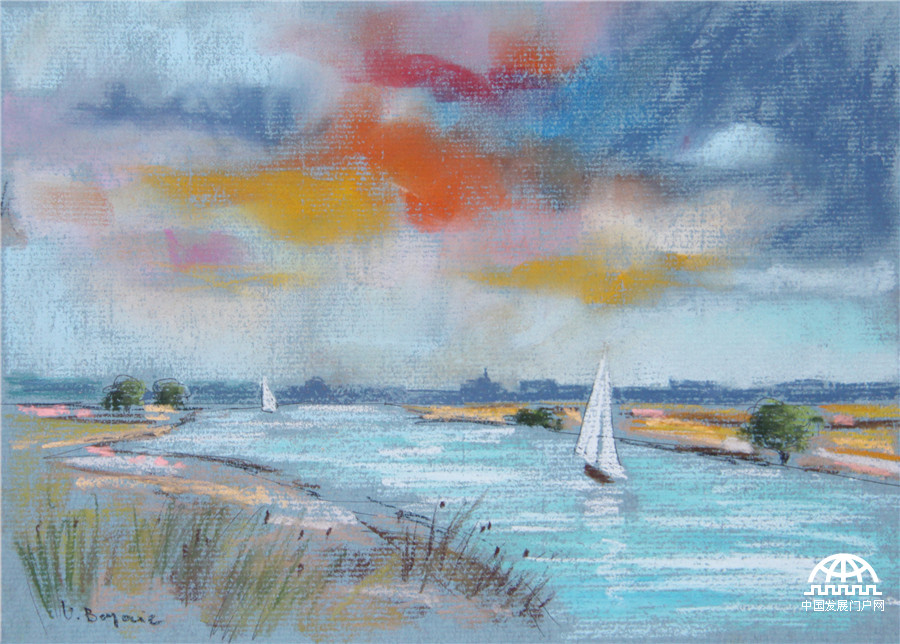 沃肯·贝戈维奇 蓝帆 25x20 色粉画