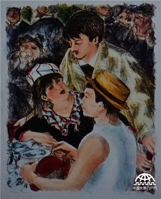 亚历山大·雷诺阿 三个朋友 19x15 布面油画