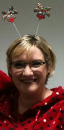 Sarah Millican in fancy head gear.