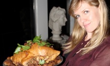 Ashley Jensen with a bird in the hand.