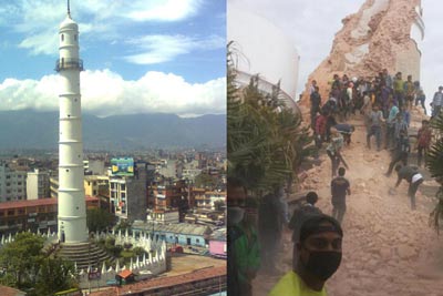 尼泊尔9层高名塔达拉哈拉塔倒塌（图）