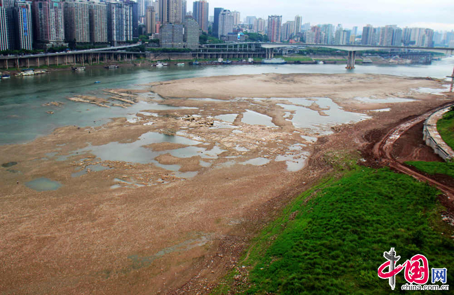 2015年5月5日，嘉陵江重庆段水位快速回落，江面严重缩水，大片江滩裸露，不少市民在江中捕鱼。 中国网图片库 刘向龙摄影