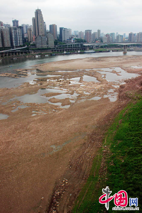 2015年5月5日，嘉陵江重庆段水位快速回落，江面严重缩水，大片江滩裸露，不少市民在江中捕鱼。 中国网图片库 刘向龙摄影