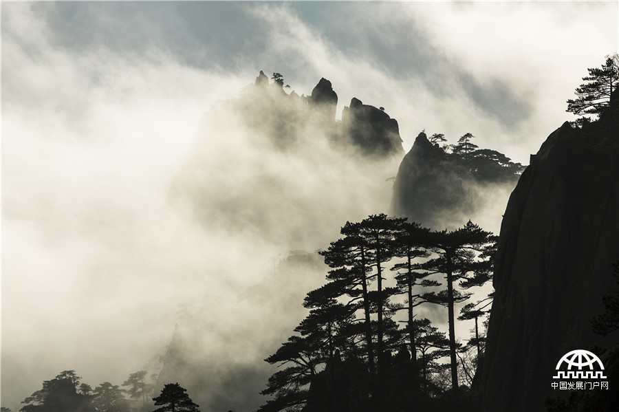 梦幻黄山 云在峰石间“起舞”