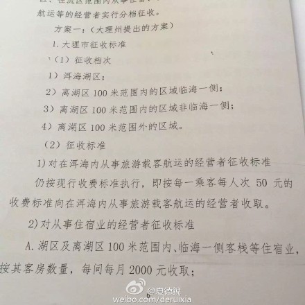 网传的洱海客栈保护费征收方案。（来源：微博）