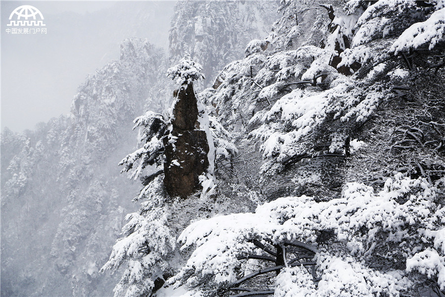 黄山迎来入冬最强降雪 积雪深度18厘米