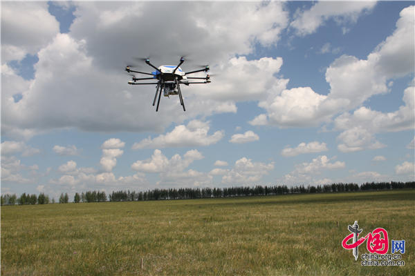 呼伦贝尔草牧业试验区“天然草地恢复技术示范区” ，无人机测量数据。王振红摄