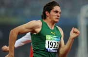 Fanie van der Merwe of South Africa wins the gold medal in the Men's 200m T37.