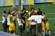 Brazilian players celebrate their victory.