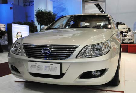 China's BYD F6DM, powered by electric motors and gasoline engine, is displayed at the North American International Auto Show (NAIAS), in Detroit, the United States, on January 11, 2009.