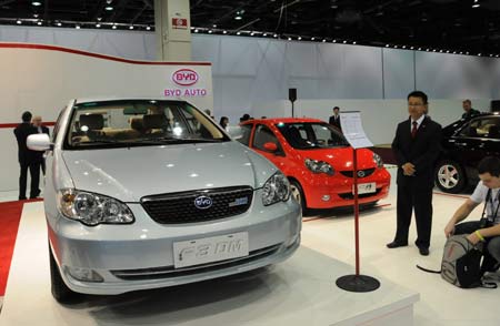 China's BYD F3DM, powered by electric motors and gasoline engine, is displayed at the North American International Auto Show (NAIAS), in Detroit, the United States, on January 11, 2009.
