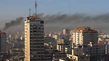 Smoke is seen during an Israeli military operation in Gaza City, on January 15, 2009.