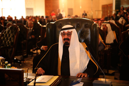 King Abdullah of Saudi Arabia (front) attends the Arab Economic, Social and Development Summit in Kuwait City, Kuwait, January 19, 2009.