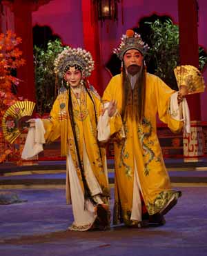 Cai Zhengren and Wang Fang, Kun opera performers, perform during a dress rehearsal in China's biggest TV station, CCTV, in Beijing, capital of China, on January 9, 2009.