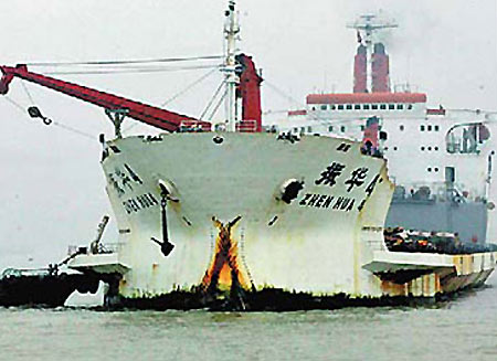 Cargo ship Zhenhua 4 is seen at a Shanghai port in this picture, January 22, 2009.