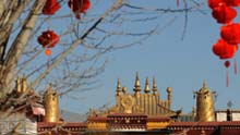 Jokhang Temple is seen among the lanterns which are decorated for the coming Spring Festival in Lhasa, capital of southwest China's Tibet Autonomous Region, on January 24, 2009.