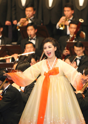 A musician performs during a concert to celebrate the Lunar New Year in Pyongyang, capital of the Democratic People's Republic of Korea (DPRK), on January 25, 2009.