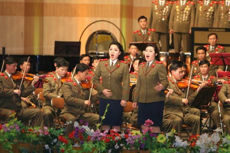 Musicians perform during a concert to celebrate the Lunar New Year in Pyongyang, capital of the Democratic People's Republic of Korea (DPRK), on January 25, 2009.