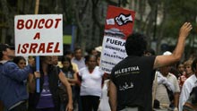 Members of antiwar groups take part in a protest against the Israeli operation in Gaza strip in Buenos Aires, Argentina, on January 30, 2009.