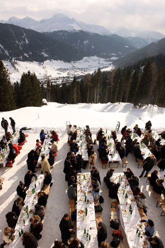 Participants enjoy the traditional farewell buffet lunch at the World Economic Forum Annual Meeting 2009 in Davos, Switzerland, on February 1, 2009.