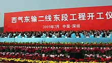 Chinese Vice Premier Li Keqiang (R7, front) attends the opening ceremony of the construction of the eastern segment of the country's second West-East natural gas pipeline in Shenzhen City, south China's Guangdong Province, on February 7, 2009. Li announced the start of the construction.