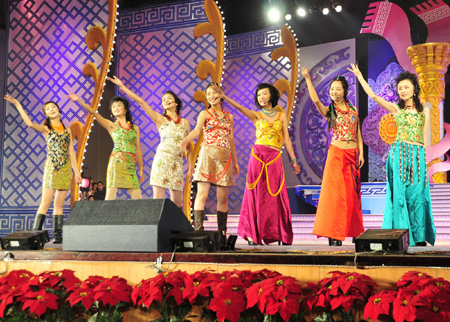 Tibetan artists sing a song during a rehearsal for the grand party scheduled to open on February 24 to celebrate the upcoming Tibetan New Year, the year of Ox, in Lhasa, capital of sotuhwest China's Tibet Autonomous Region, on February 14, 2009. 