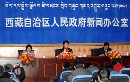 A press conference is held in Lhasa, capital of southwest China's Tibet Autonomous Region, March 2, 2009, for the white paper titled 'Fifty Years of Democratic Reform in Tibet' released by the Information Office of the State Council, or China's Cabinet. 