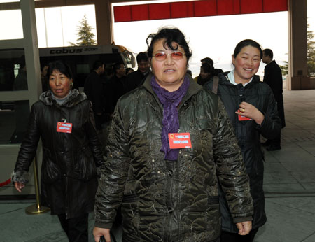 Deputies to the Second Session of the 11th National People's Congress (NPC) from southwest China's Tibet Autonomous Region arrive in Beijing, China, on March 2, 2009. The Second Session of the 11th NPC is scheduled to open on March 5. 