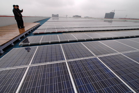 The photo taken on March 2, 2009 shows a matrix of solar panels in Hefei Solar PV Power Plant, in Hefei, capital of east China's Anhui Province. 