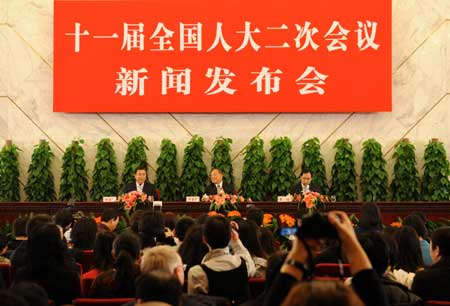 The news conference on the Second Session of the 11th National People's Congress (NPC) is held at the Great Hall of the People in Beijing, capital of China, on March 4, 2009. 