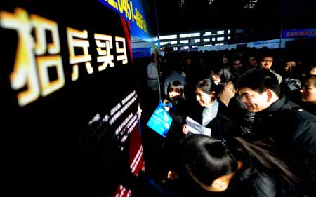 University graduates seek for job opportunities at a job fair in Harbin, capital of northeast China's Heilongjiang Province, on March 7, 2009. Harbin on Saturday held the job fair specifically university graduates, providing more than 6,000 job opportunities.