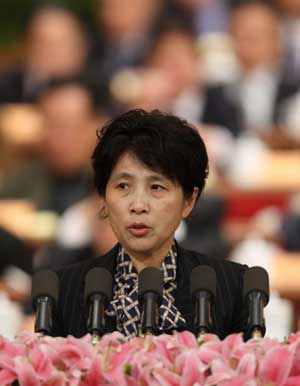 Li Dongyu, member of the 11th National Committee of the Chinese People's Political Consultative Conference (CPPCC), speaks at the fourth plenary meeting of the Second Session of the 11th National Committee of the CPPCC held at the Great Hall of the People in Beijing, capital of China, on March 9, 2009. 