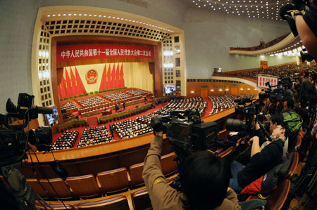 The third plenary meeting of the Second Session of the 11th National People's Congress (NPC) is held at the Great Hall of the People in Beijing, capital of China, on March 10, 2009.