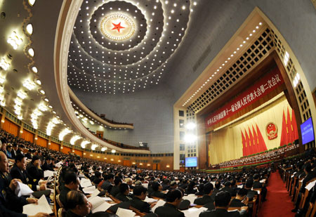 The third plenary meeting of the Second Session of the 11th National People's Congress (NPC) is held at the Great Hall of the People in Beijing, capital of China, on March 10, 2009. 