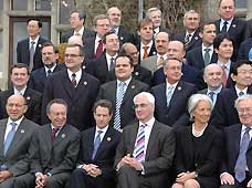 Finance ministers and central bank governers pose for group photos at a hotel near Horsham, southern England, on March 14, 2009. The G20 Finance Ministers' Meeting kicked off on Saturday.