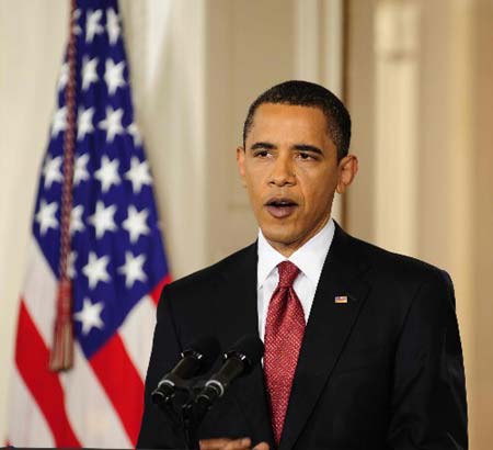 US President Barack Obama delivers a speech during his second prime time news conference at the White House in Washington, on March 24, 2009. 