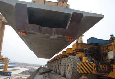 Photo taken on March 27, 2009 shows the construction site of Cangzhou passage of the Beijing-Shanghai Express Railway in Cangzhou, north China's Hebei Province. The construction of 137.8-kilometre-long Cangzhou passage kicked off on Thursday. 